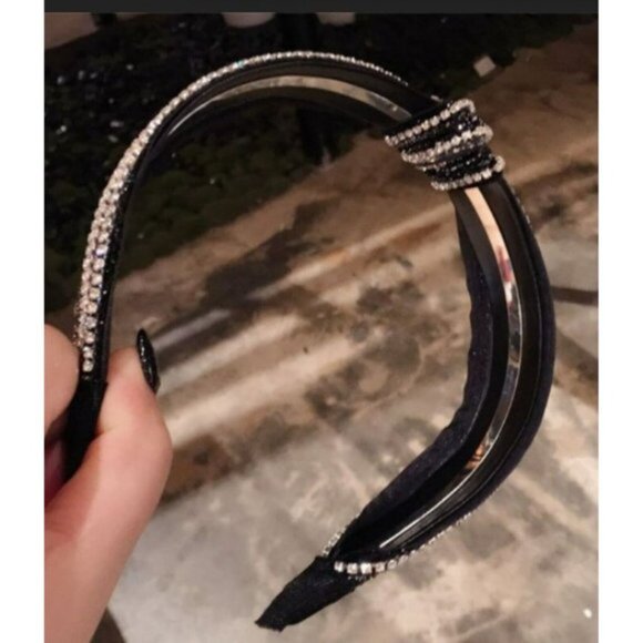 Women’s Knotted Headband Black Crystal Rhinestone Hair Accessory Weddings Gifts - Picture 2 of 2